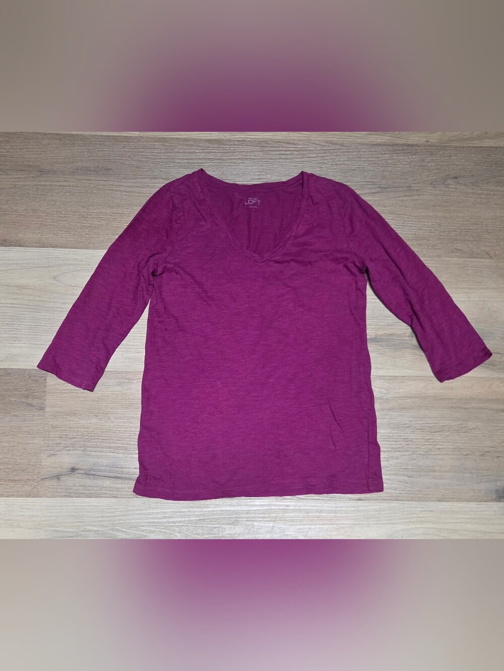 Ann Taylor LOFT Fuchsia V-Neck 3/4-Sleeve Knit Tee T-Shirt Size S ~ B1Z